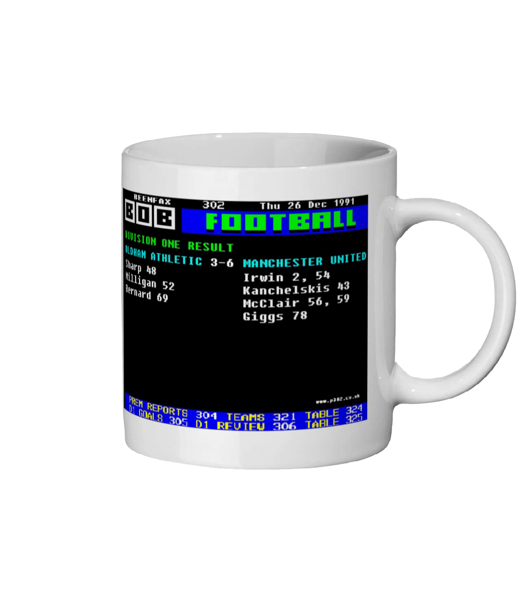 Oldham 3- 6 Manchester United 1991 Mug