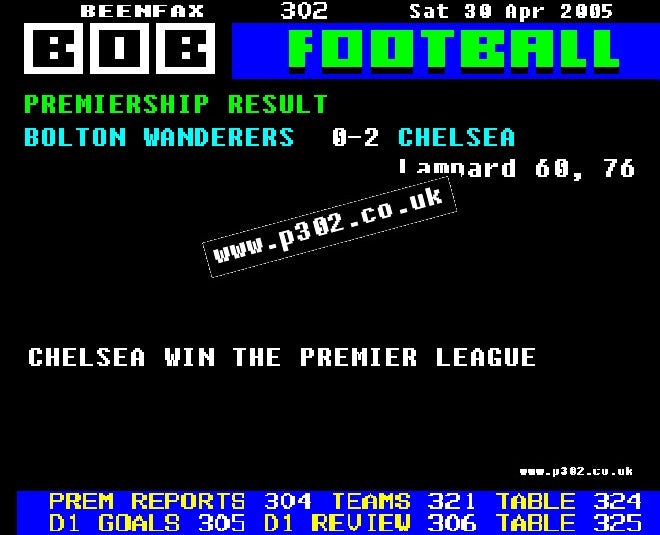 Bolton Wanderers 0-2 Chelsea Retro Ceefax Style Mug - Chelsea Wins The League!