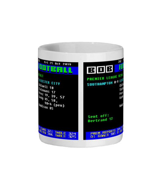 Southampton 0–9 Leicester 2019 Ceefax Style Retro Mug