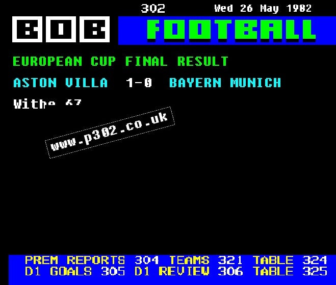 Villa 1-0 Bayern 1982 Retro Ceefax Style Mug