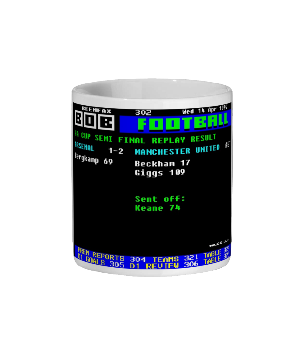Arsenal v Man Utd 1999 FA Cup Semi Final Mug - Ceefax Style
