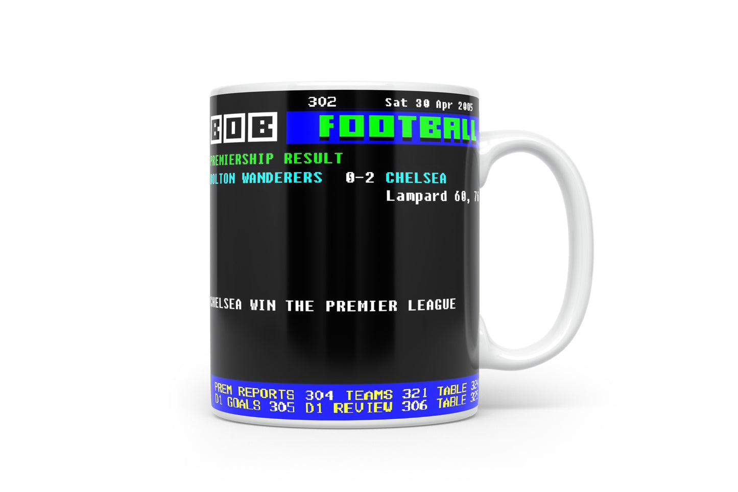 Bolton Wanderers 0-2 Chelsea Retro Ceefax Style Mug - Chelsea Wins The League!
