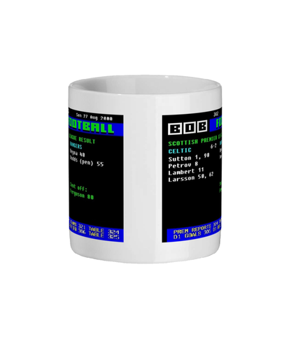 Mug with vintage video game screen design on a white background