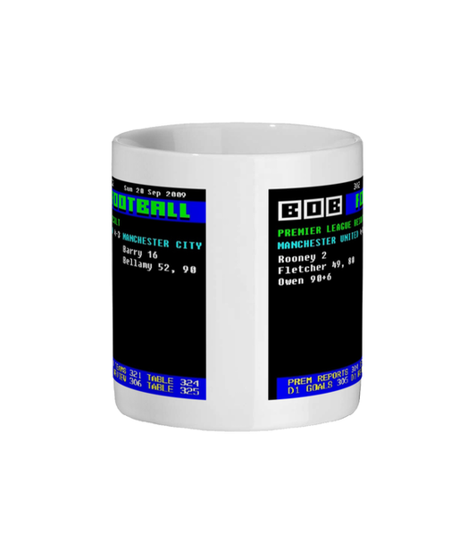 Manchester United 4-3 Manchester City 2009 Ceefax Style Mug front