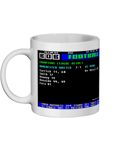 Manchester United 7-1 Roma 2007 Ceefax Style Mug mockup left side