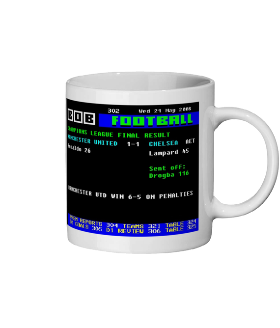 Manchester United v Chelsea Champions League Final 2008 John Terry slip Ceefax style Page 302 design on white 11oz ceramic mug