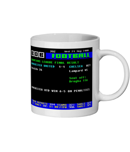 Manchester United v Chelsea Champions League Final 2008 John Terry slip Ceefax style Page 302 design on white 11oz ceramic mug