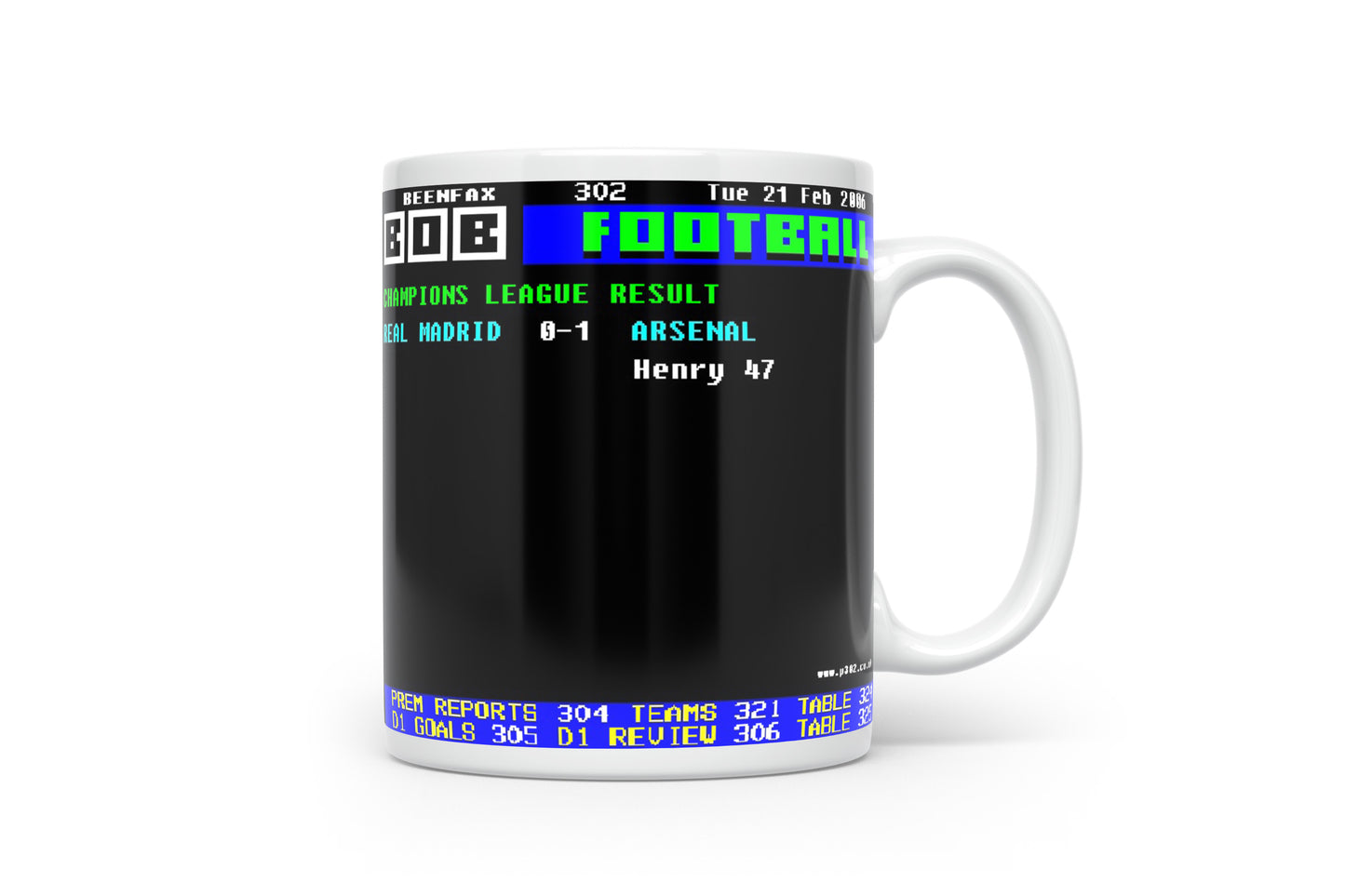 Real Madrid 0-1 Arsenal 2006 Retro Ceefax Style Mug