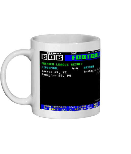 liverpool 4 arsenal 4 ceefax mug mockup front Left Side