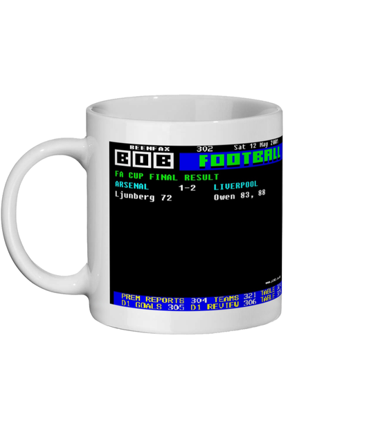Arsenal 1v 2LIVERPOOL FA Cup Final Ceefax Style Mug Left Side
